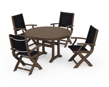 Coastal Folding Chair 5-Piece Round Dining Set with Trestle Legs