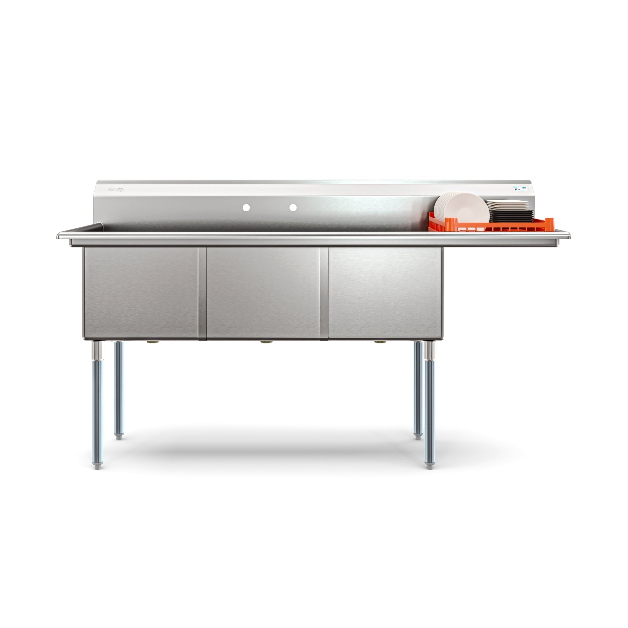 75 in. Three Compartment Commercial Sink Bowl Size 18x18x14 Stainless-Steel 18 Gauge with Right Drainboard