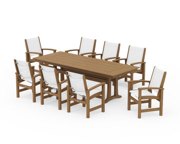 Coastal 9-Piece Farmhouse Dining Set with Trestle Legs