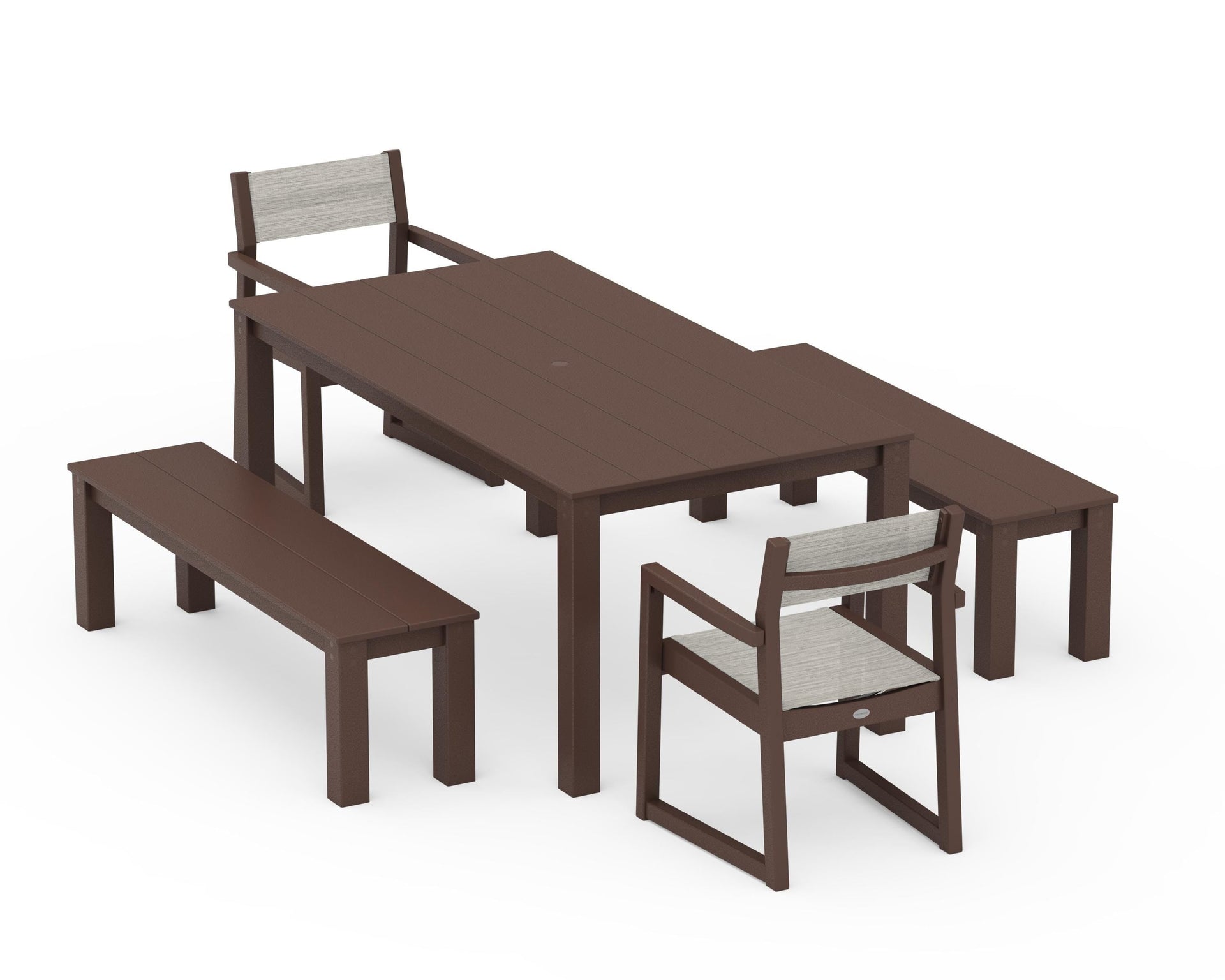 EDGE Sling Arm Chair 5-Piece Parsons Dining Set with Benches