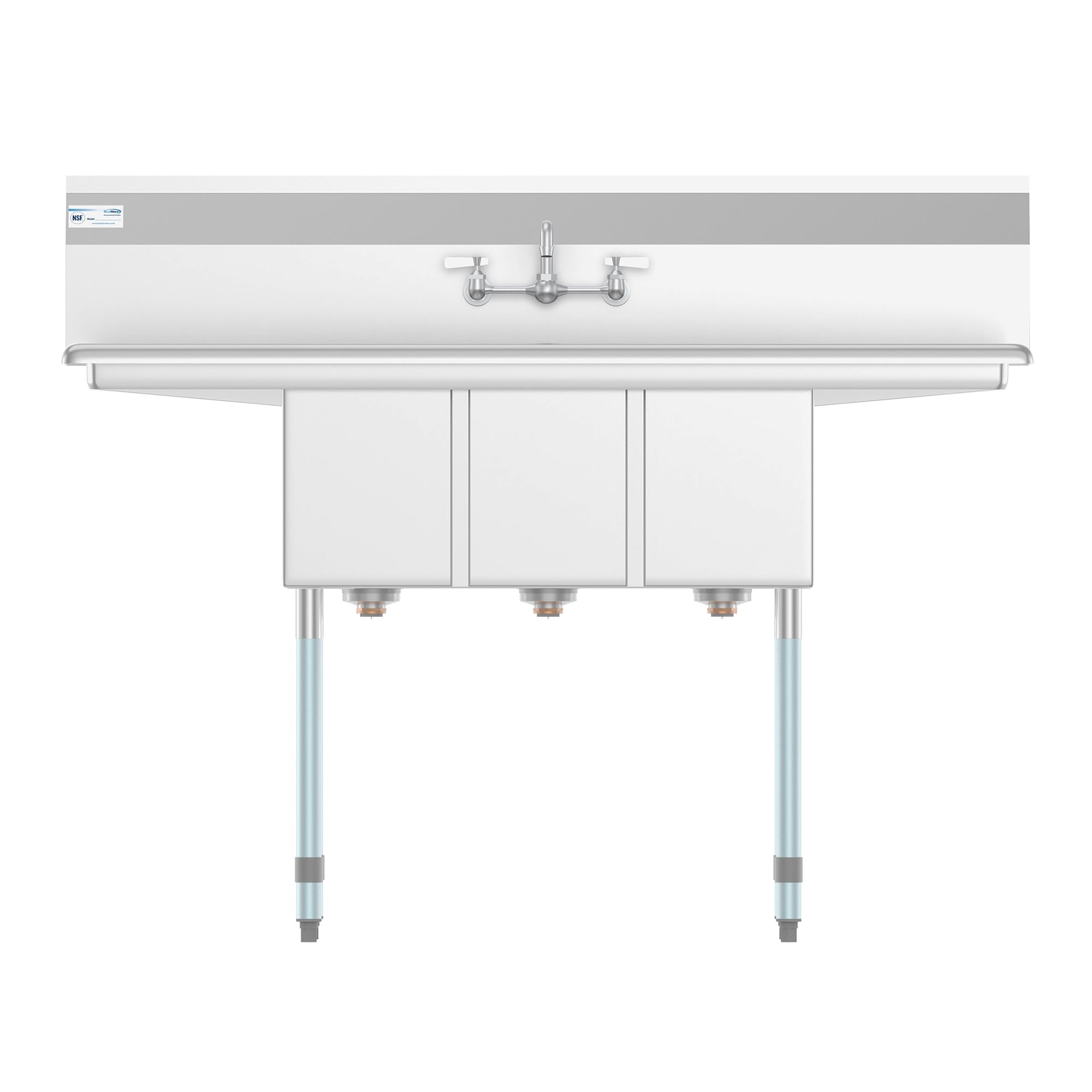 54 in. Three Compartment Stainless Steel Commercial Sink with Faucet and Drainboards, Bowl Size 10"x 10"x 14" SC101410-12B3FA .
