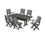 Coastal Folding Chair 7-Piece Farmhouse Dining Set with Trestle Legs