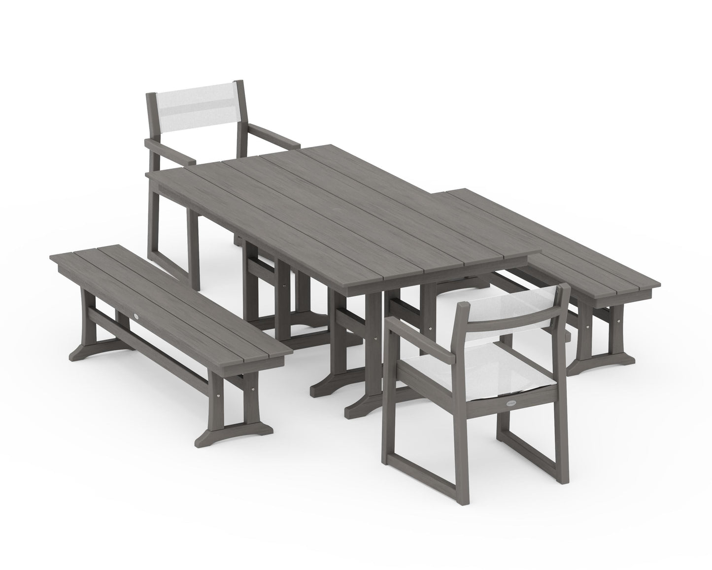 EDGE Sling Arm Chair 5-Piece Farmhouse Dining Set with Benches