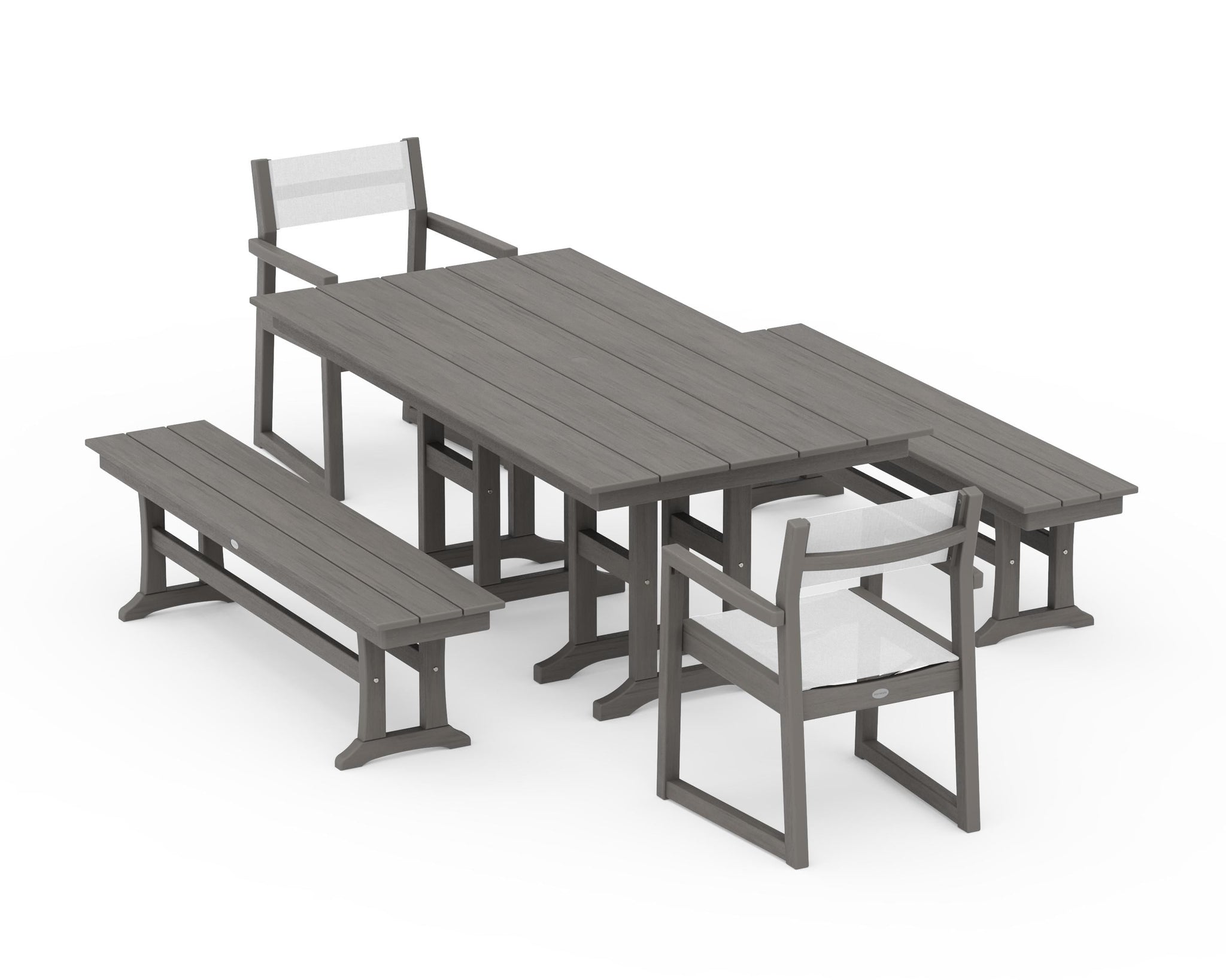 EDGE Sling Arm Chair 5-Piece Farmhouse Dining Set with Benches
