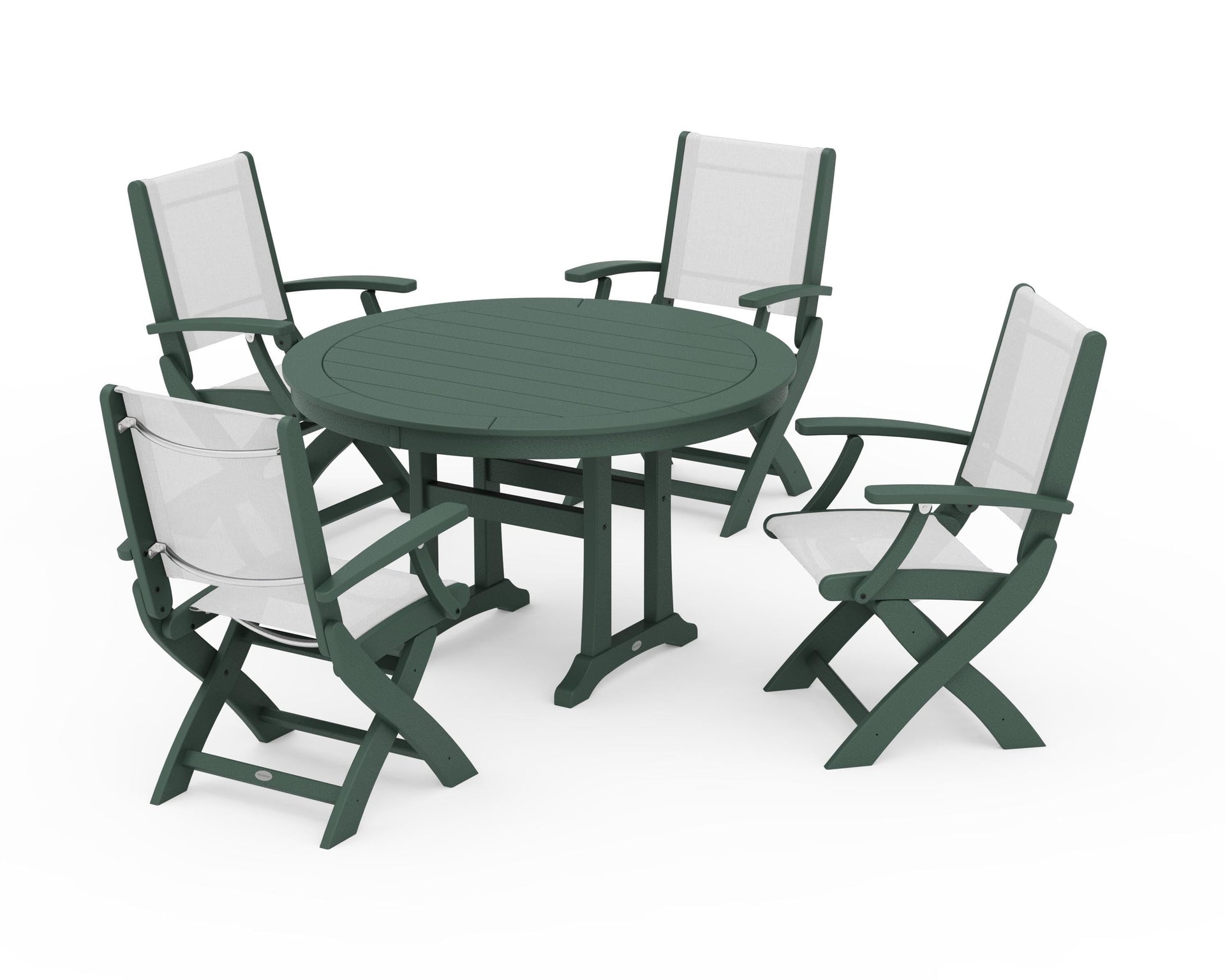 Coastal Folding Chair 5-Piece Round Dining Set with Trestle Legs
