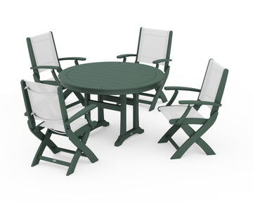Coastal Folding Chair 5-Piece Round Dining Set with Trestle Legs