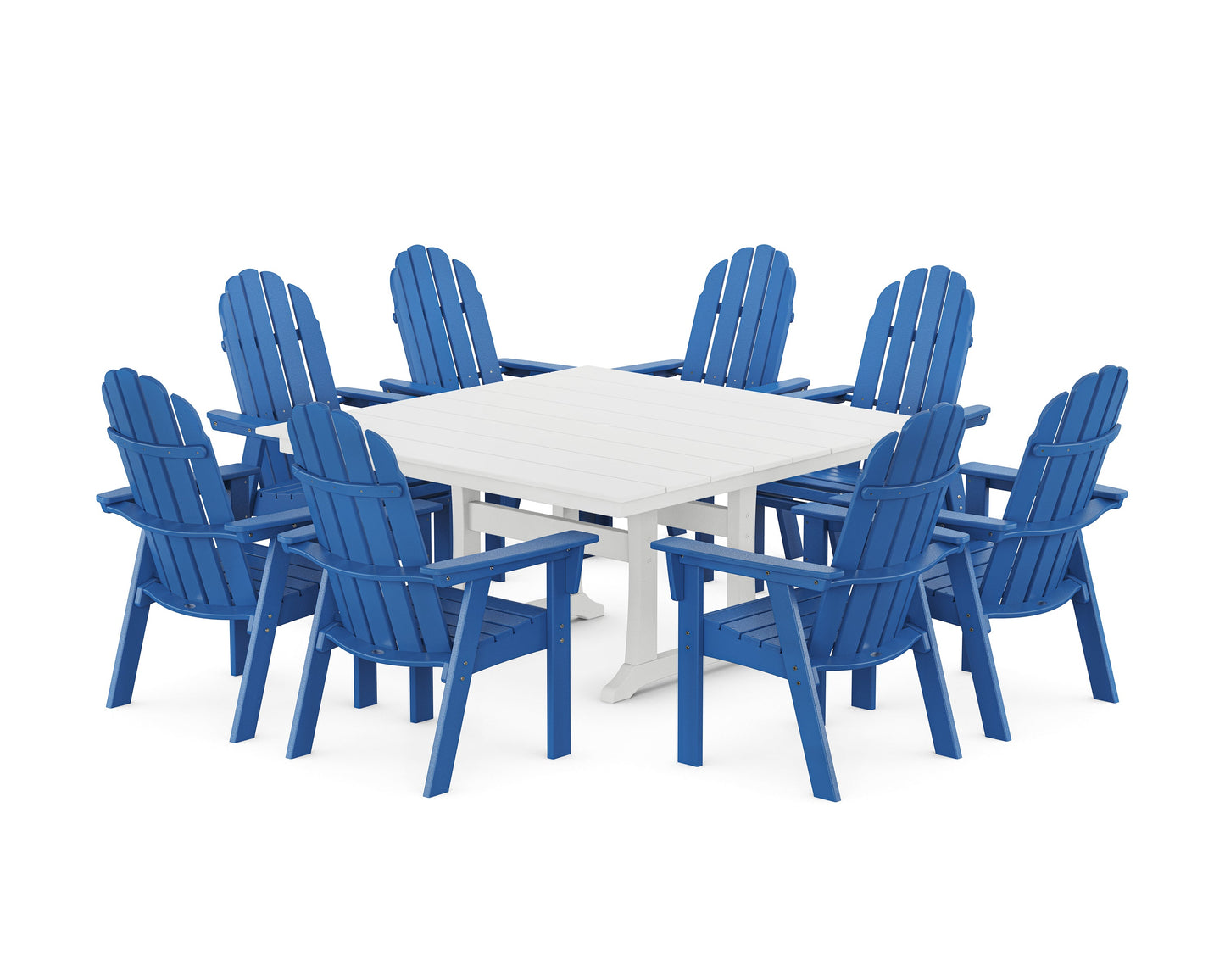 Vineyard Curveback Adirondack 9-Piece Square Farmhouse Dining Set with Trestle Legs