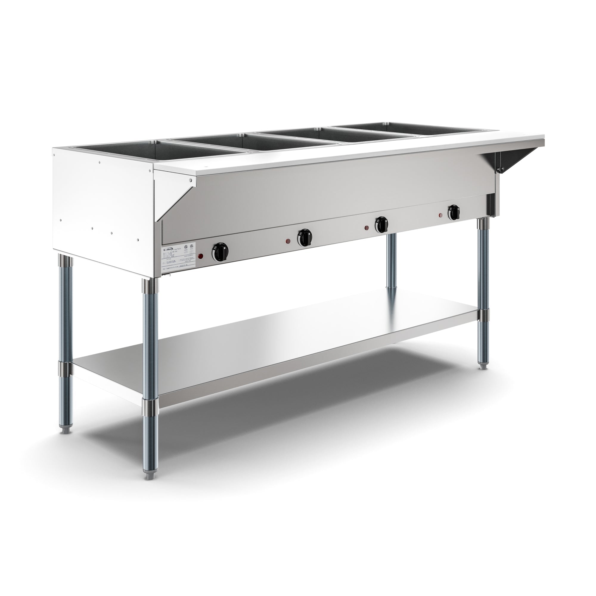 Four Pan Open Well Electric Steam Table with Undershelf