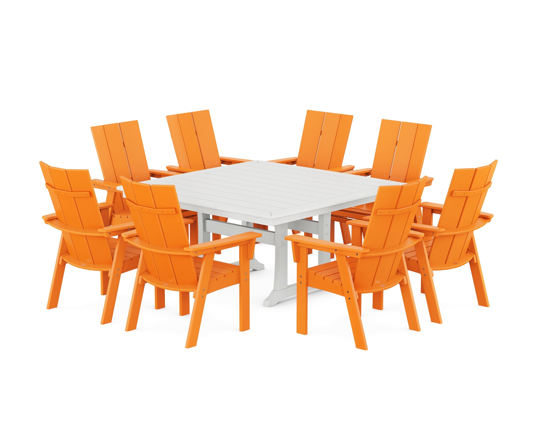 Modern Curveback Adirondack 9-Piece Square Dining Set with Trestle Legs
