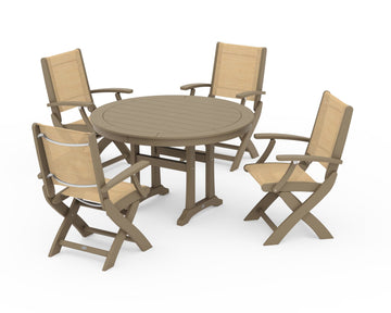 Coastal Folding Chair 5-Piece Round Dining Set with Trestle Legs