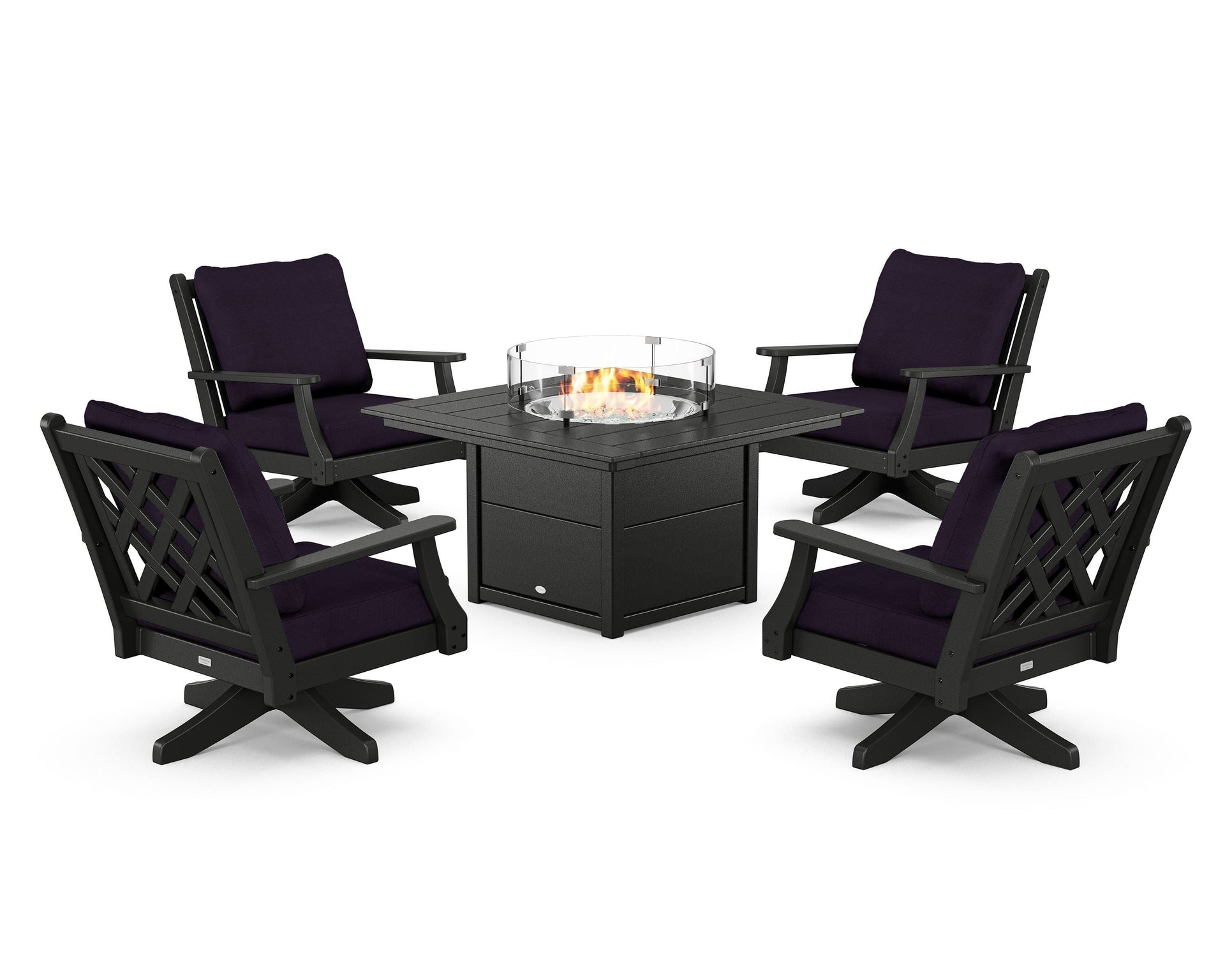 Wovendale 5-Piece Deep Seating Swivel Conversation Set with Fire Pit Table