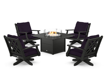 Wovendale 5-Piece Deep Seating Swivel Conversation Set with Fire Pit Table