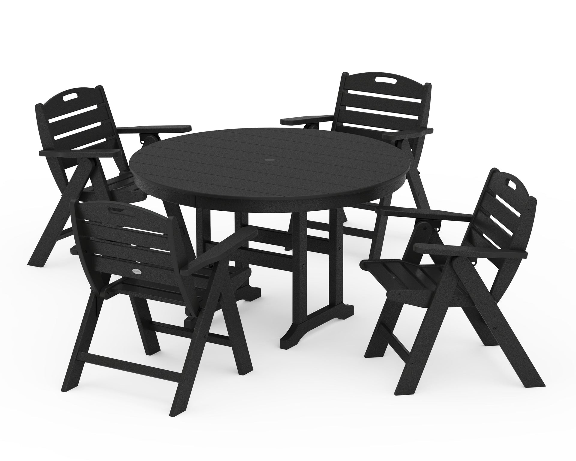 Nautical Folding Lowback Chair 5-Piece Round Farmhouse Dining Set
