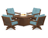 Vineyard 5-Piece Deep Seating Swivel Conversation Set with Fire Pit Table