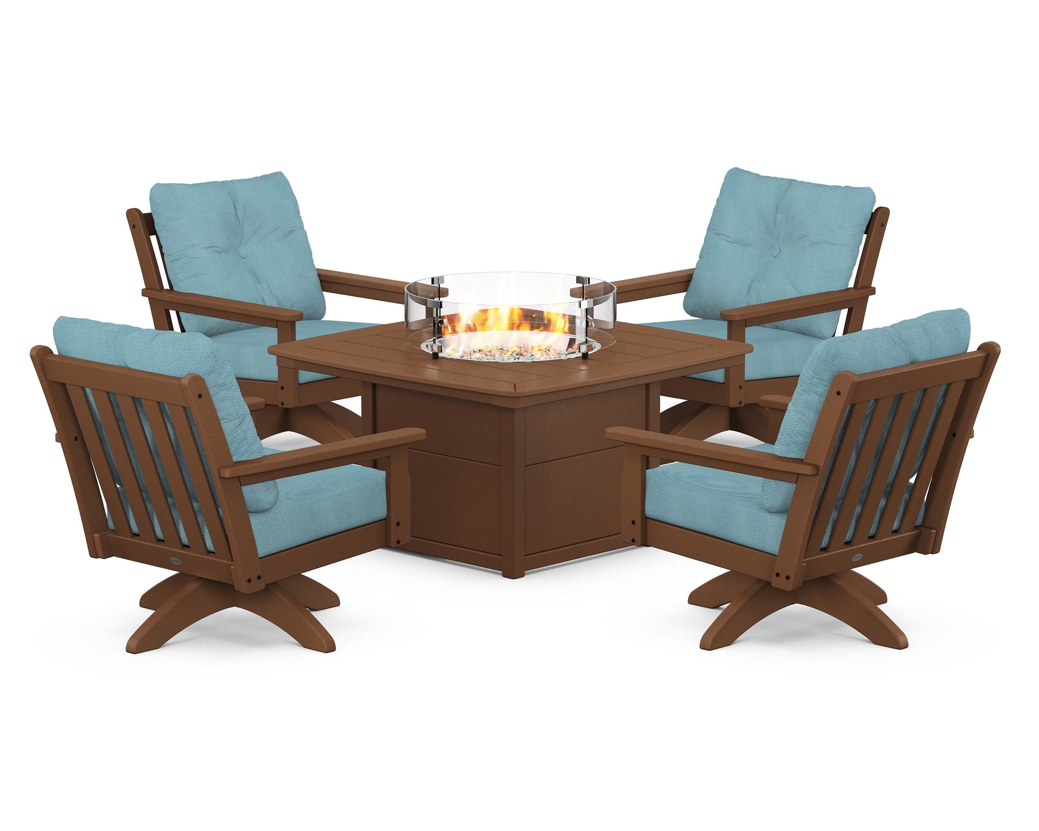 Vineyard 5-Piece Deep Seating Swivel Conversation Set with Fire Pit Table
