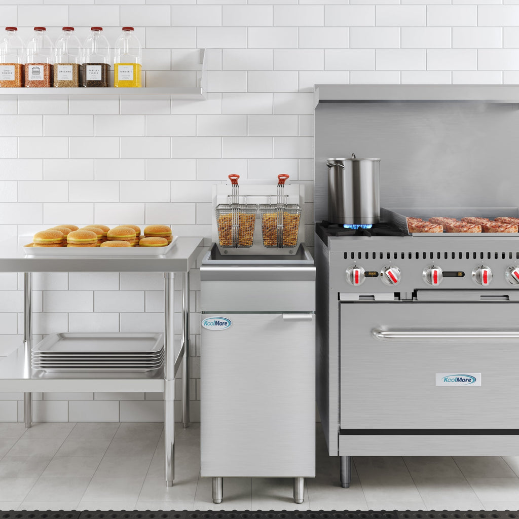 50 lb. Floor Standing Natural Gas Commercial Fryer with 120,000 BTU in Stainless-Steel, ETL Listed