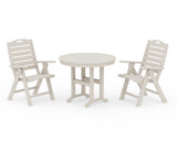 Nautical Folding Highback Chair 3-Piece Round Dining Set