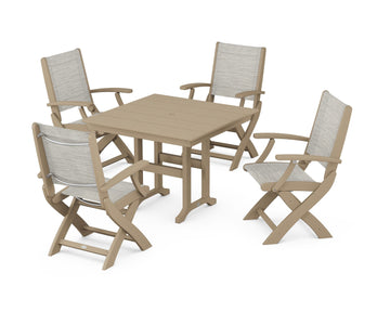 Coastal Folding Chair 5-Piece Farmhouse Dining Set