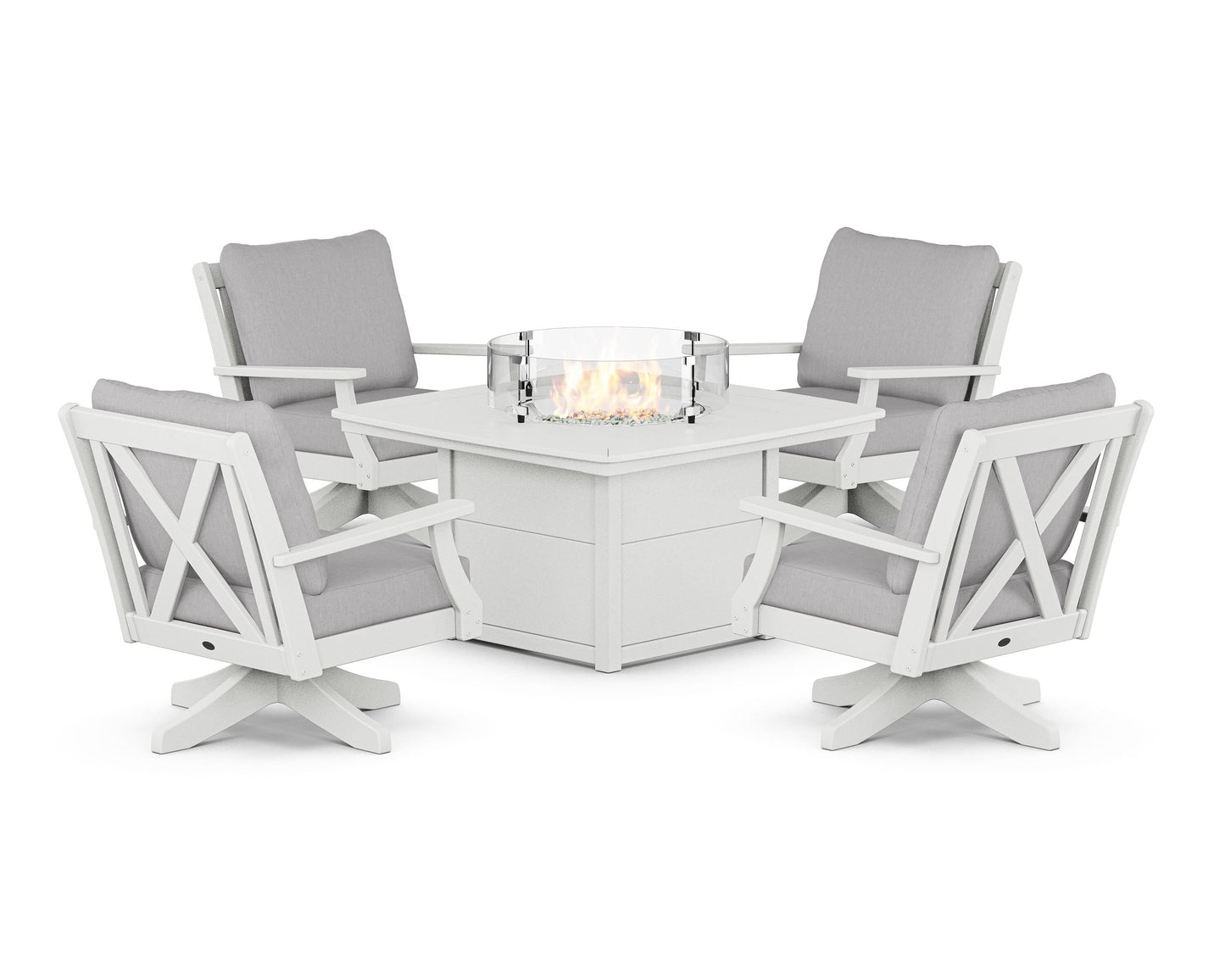 Braxton 5-Piece Deep Seating Swivel Conversation Set with Fire Pit Table