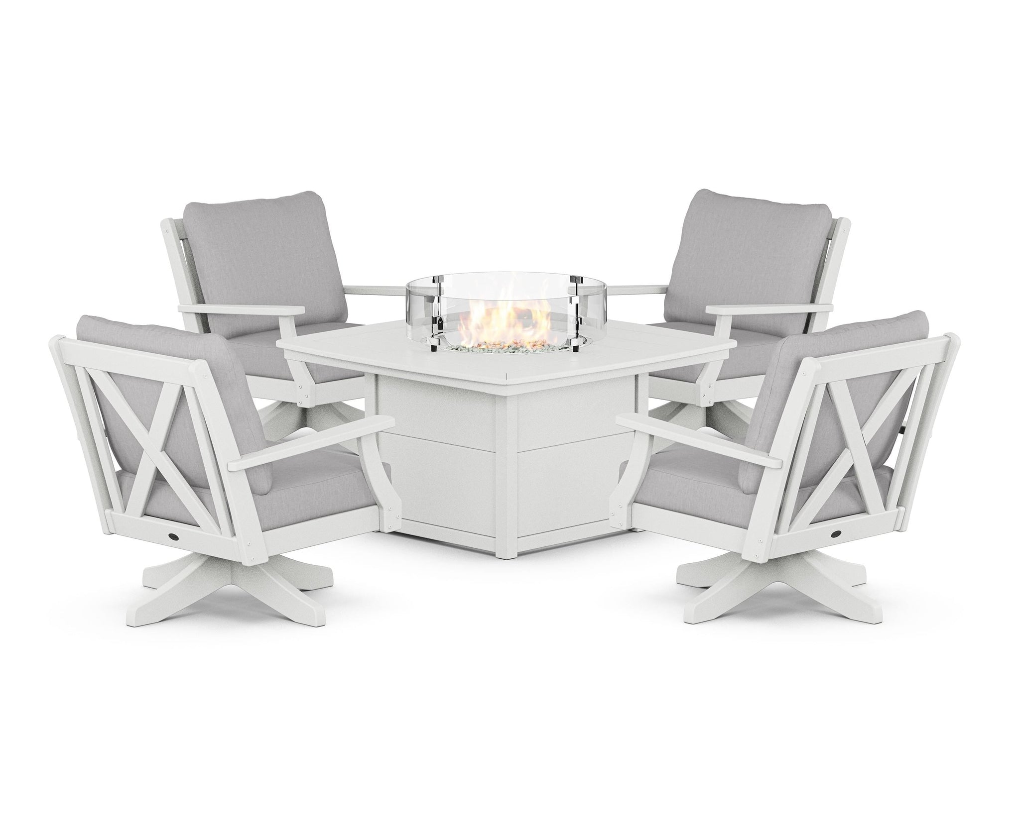 Braxton 5-Piece Deep Seating Swivel Conversation Set with Fire Pit Table