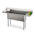 75 in Three Compartment Commercial Sink, Bowl Size 15x15x14, 16 Gauge Stainless-Steel with 2 Drainboards