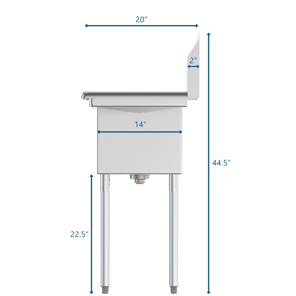 36 in. Three Compartment Stainless Steel Commercial Sink, Bowl Size 10" x 14" x 10"