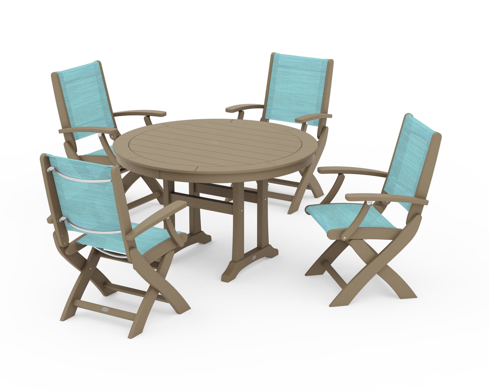 Coastal Folding Chair 5-Piece Round Dining Set with Trestle Legs