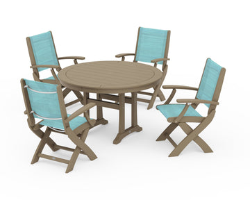 Coastal Folding Chair 5-Piece Round Dining Set with Trestle Legs