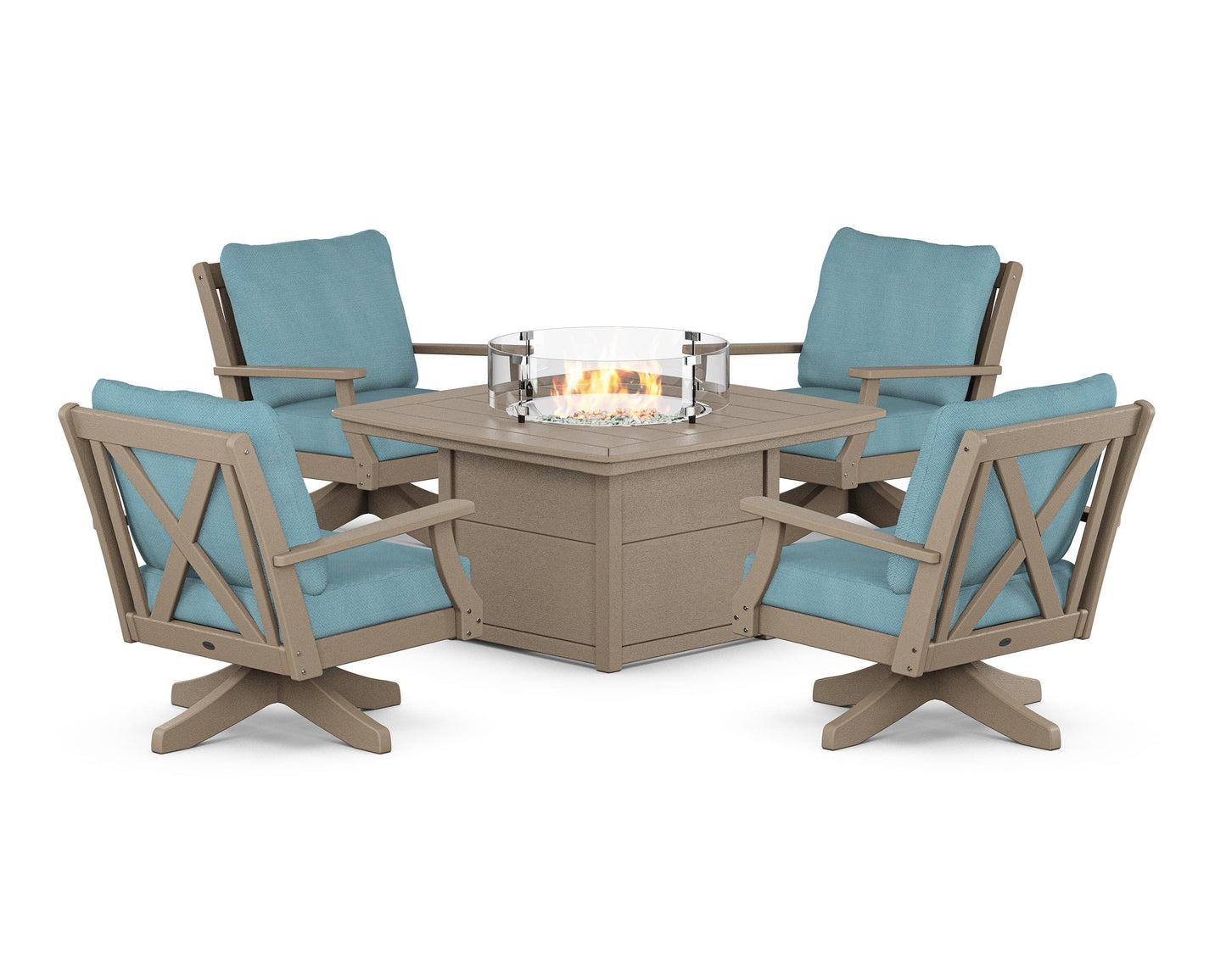 Braxton 5-Piece Deep Seating Swivel Conversation Set with Fire Pit Table