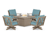 Braxton 5-Piece Deep Seating Swivel Conversation Set with Fire Pit Table