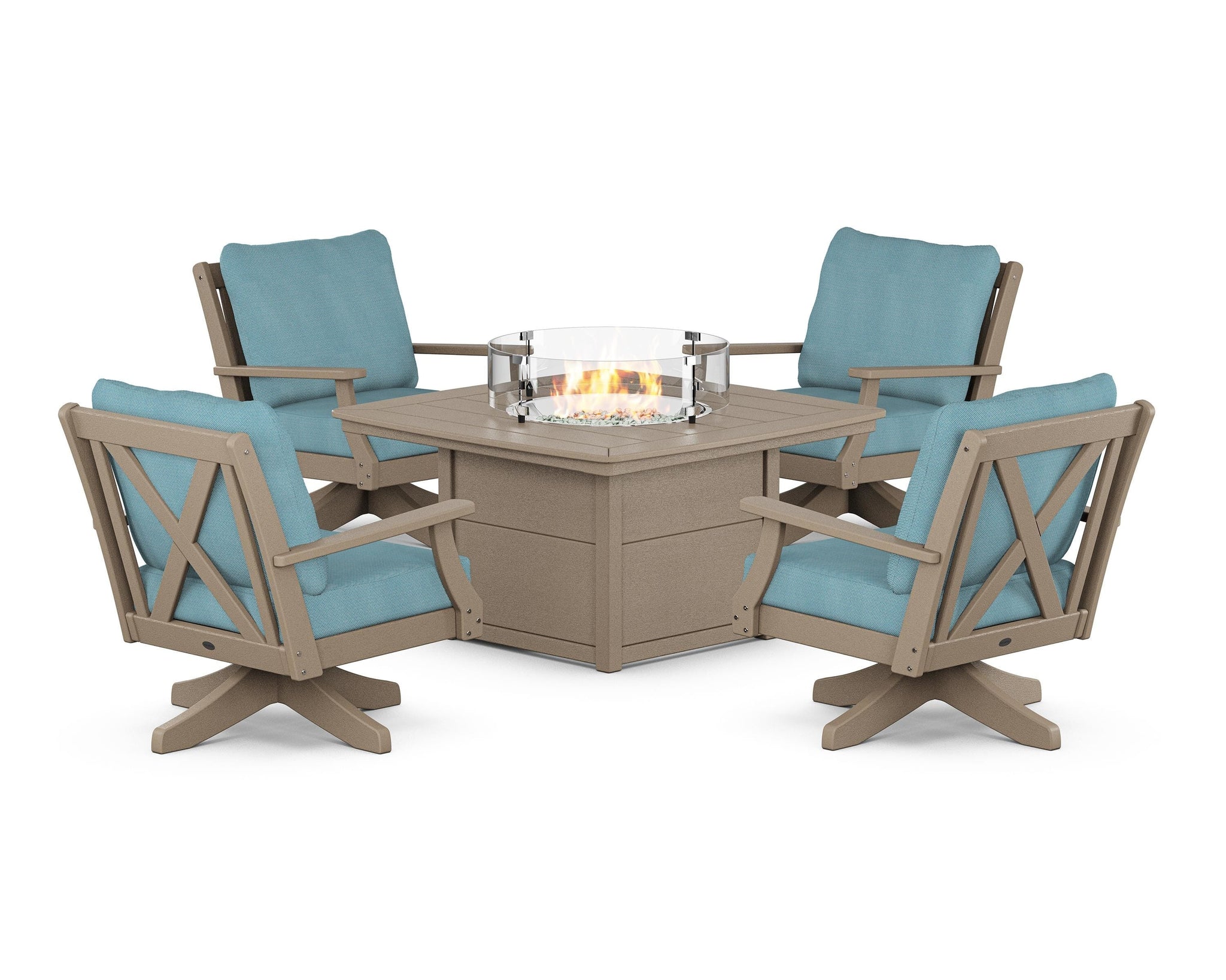 Braxton 5-Piece Deep Seating Swivel Conversation Set with Fire Pit Table