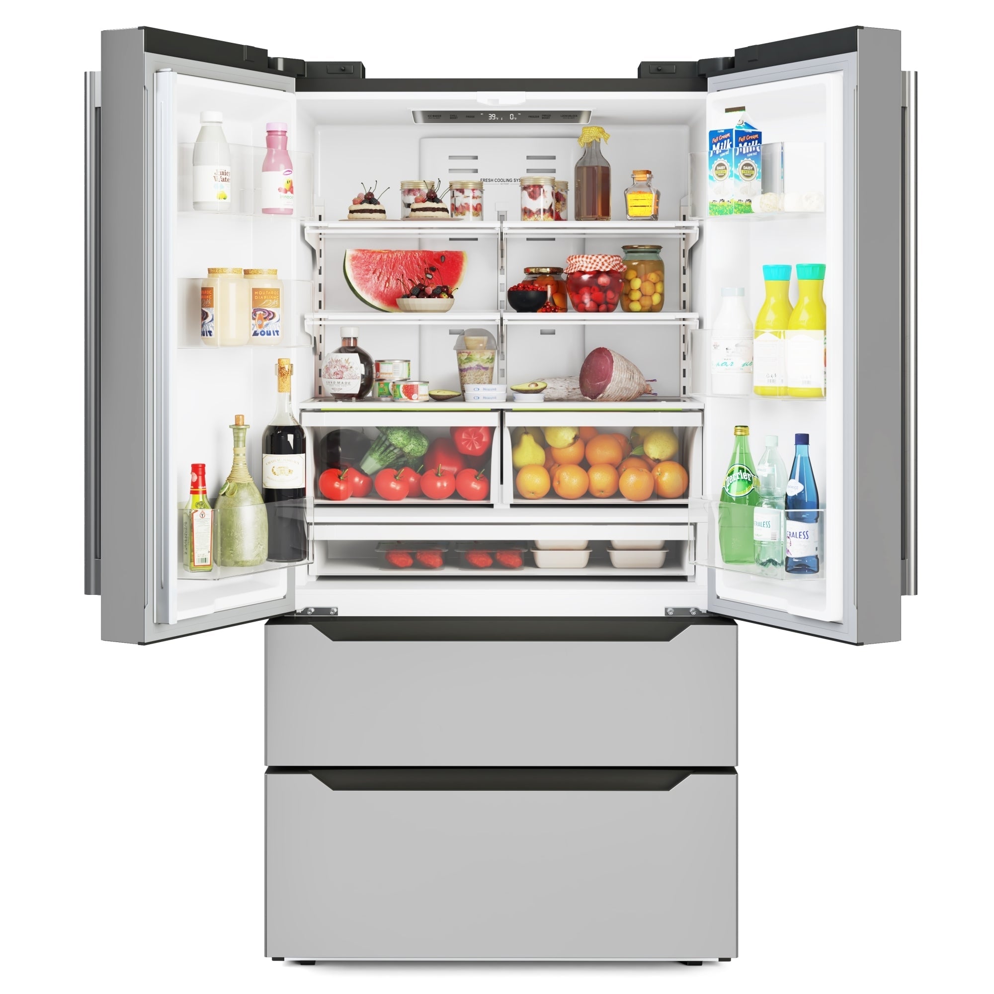 22.5 Cu. ft. French Door Refrigerator, Deep Freezer, 4 Door Stainless-Steel Fridge