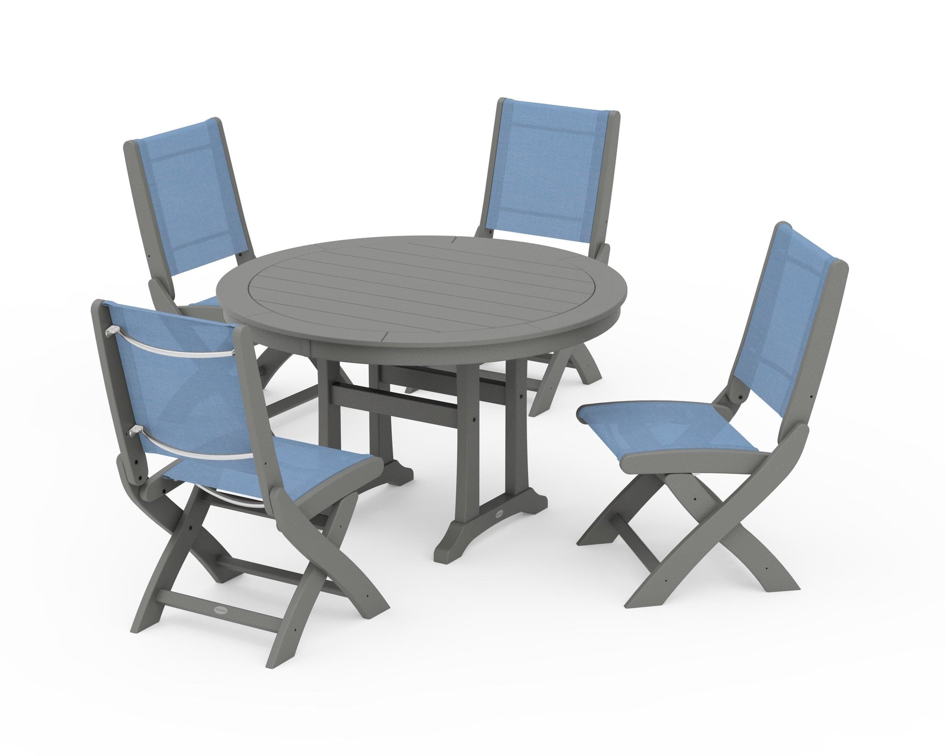 Coastal Folding Side Chair 5-Piece Round Dining Set With Trestle Legs