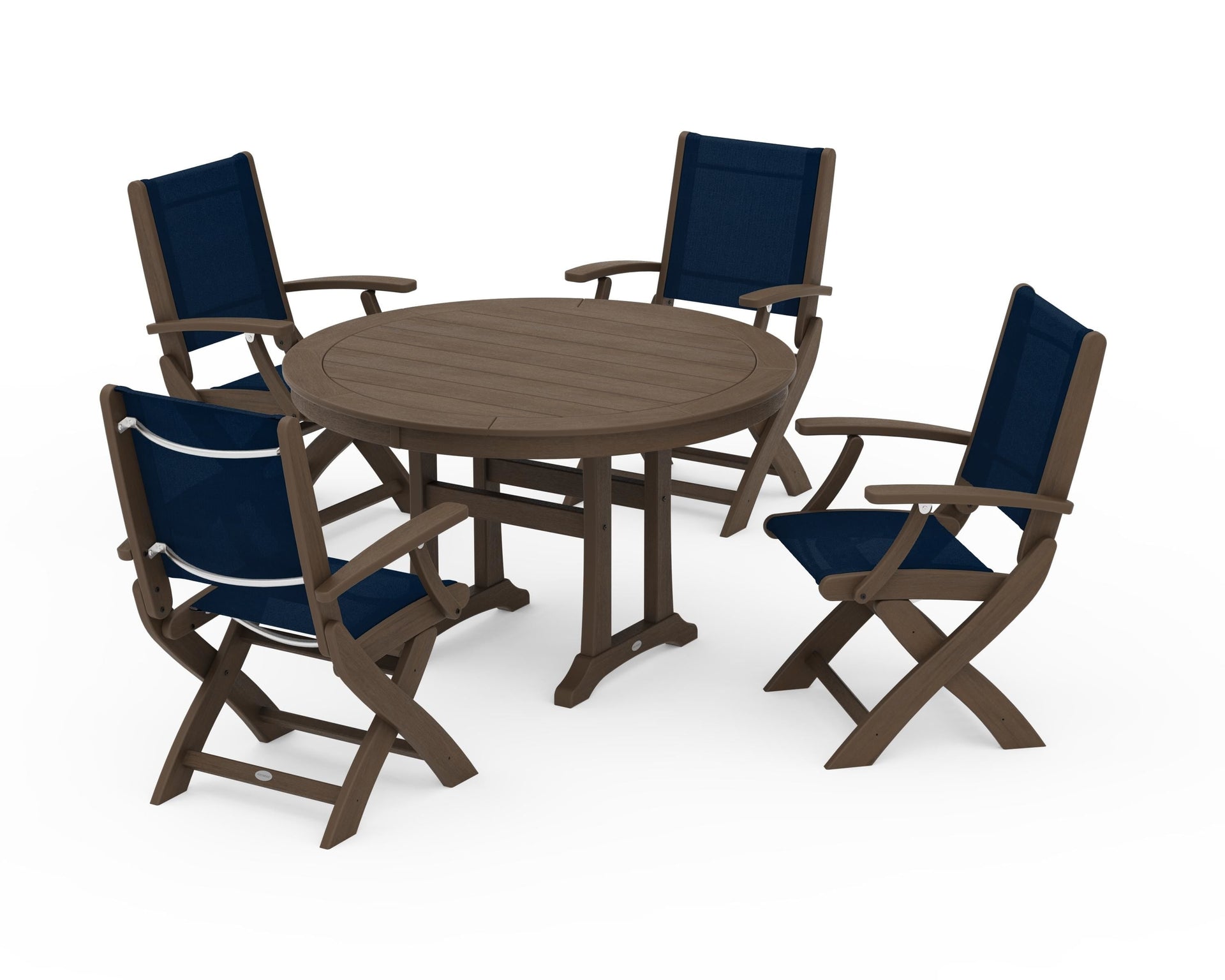 Coastal Folding Chair 5-Piece Round Dining Set with Trestle Legs