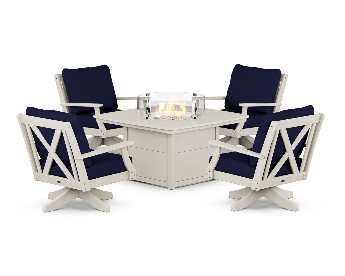 Braxton 5-Piece Deep Seating Swivel Conversation Set with Fire Pit Table
