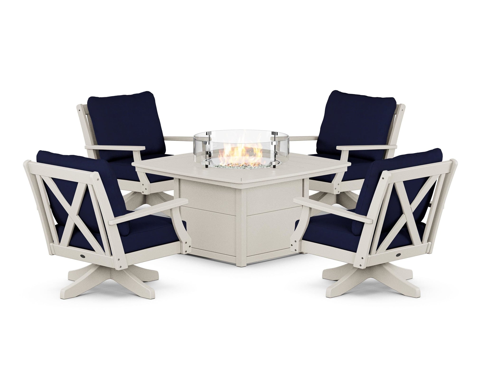 Braxton 5-Piece Deep Seating Swivel Conversation Set with Fire Pit Table