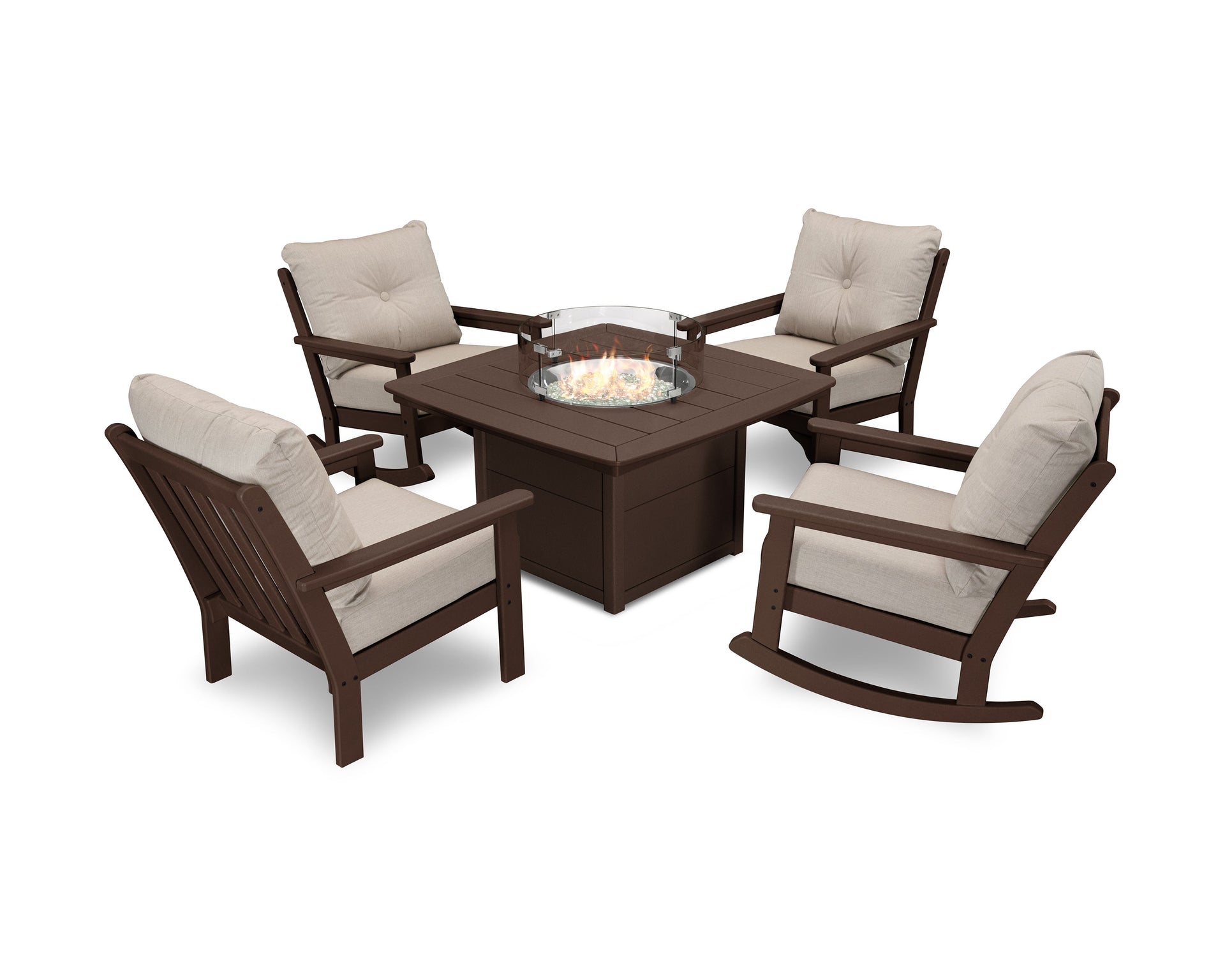 Vineyard 5-Piece Deep Seating Rocking Chair Conversation Set with Fire Pit Table