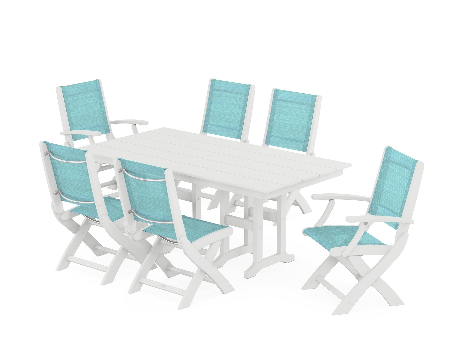 Coastal Folding Chair 7-Piece Farmhouse Dining Set