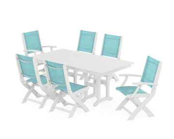 Coastal Folding Chair 7-Piece Farmhouse Dining Set