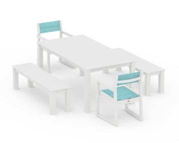 EDGE Sling Arm Chair 5-Piece Parsons Dining Set with Benches