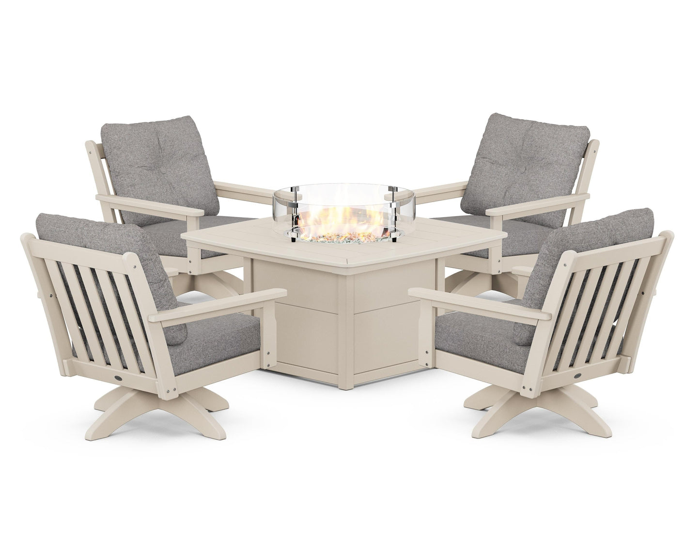 Vineyard 5-Piece Deep Seating Swivel Conversation Set with Fire Pit Table