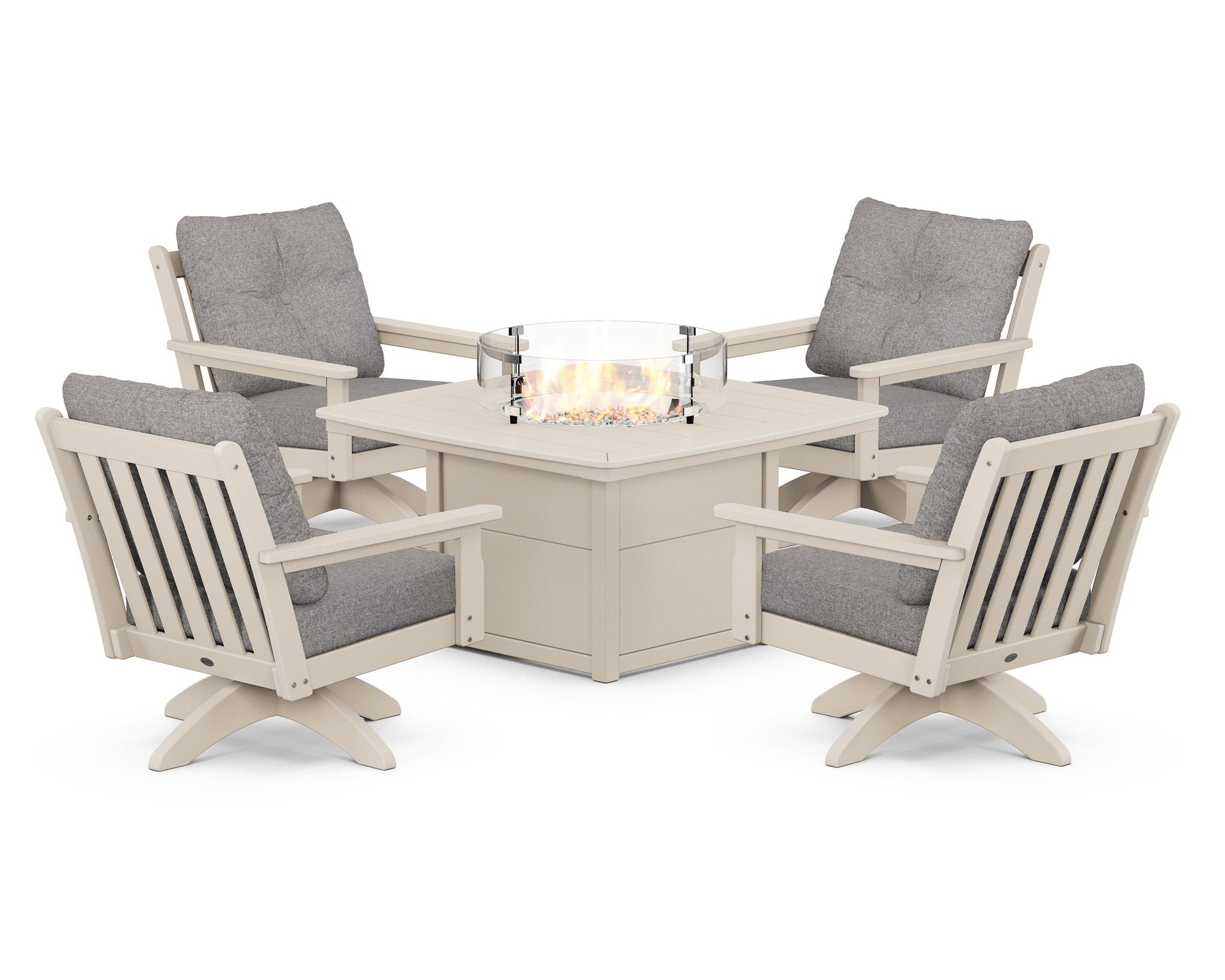 Vineyard 5-Piece Deep Seating Swivel Conversation Set with Fire Pit Table