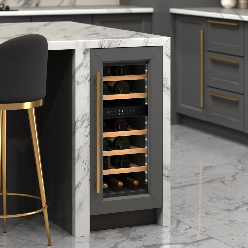 KoolMore Reserve 15 in. Under-Counter Panel Ready Dual Zone Built-in Wine Cooler with 23 Bottle Capacity and Wooden Shelves in Black