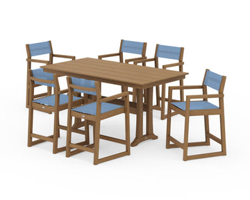 EDGE Sling Arm Chair 7-Piece Farmhouse Counter Set with Trestle Legs