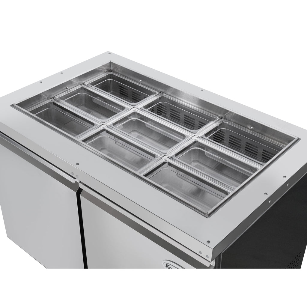 48 in. Commercial Refrigerated Prep Station Cold Table, Stainless-Steel Refrigerator with 9-Pan (Not Included) Capacity with Cover and Two Adjustable Shelves, ETL Listed