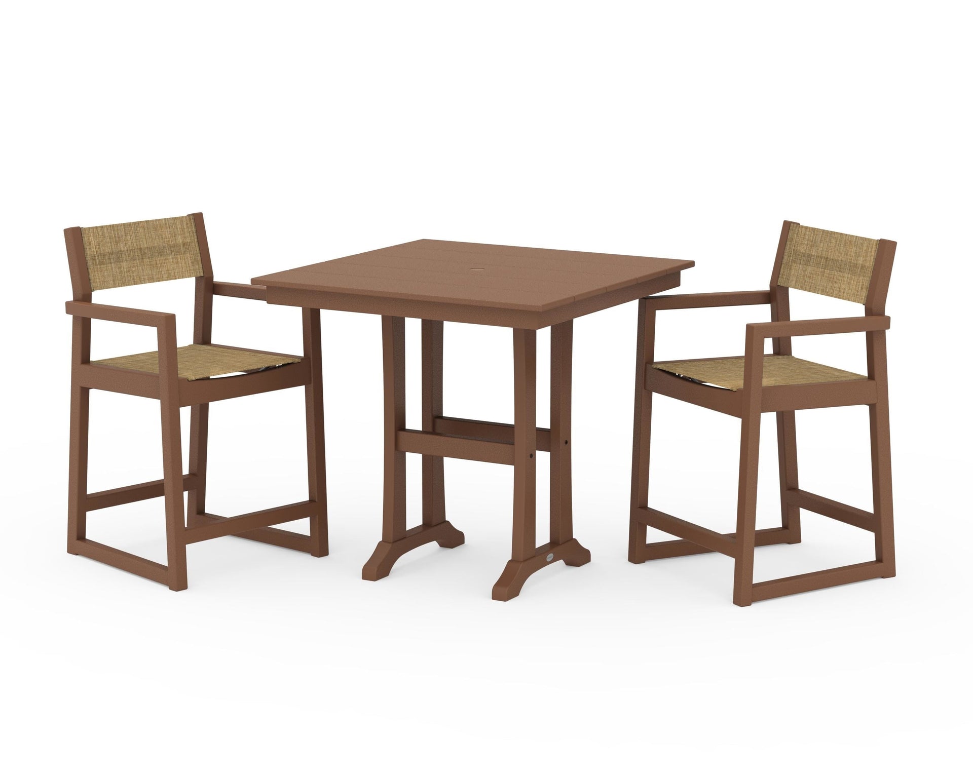 EDGE Sling Arm Chair 3-Piece Farmhouse Counter Set with Trestle Legs