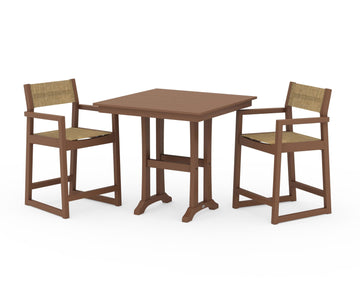 EDGE Sling Arm Chair 3-Piece Farmhouse Counter Set with Trestle Legs