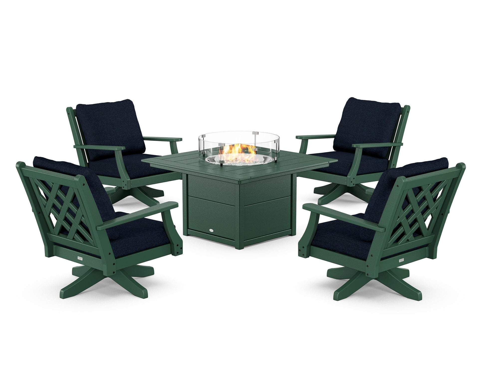 Wovendale 5-Piece Deep Seating Swivel Conversation Set with Fire Pit Table