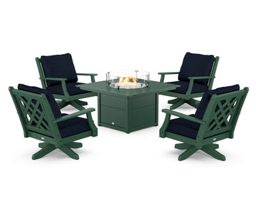 Wovendale 5-Piece Deep Seating Swivel Conversation Set with Fire Pit Table