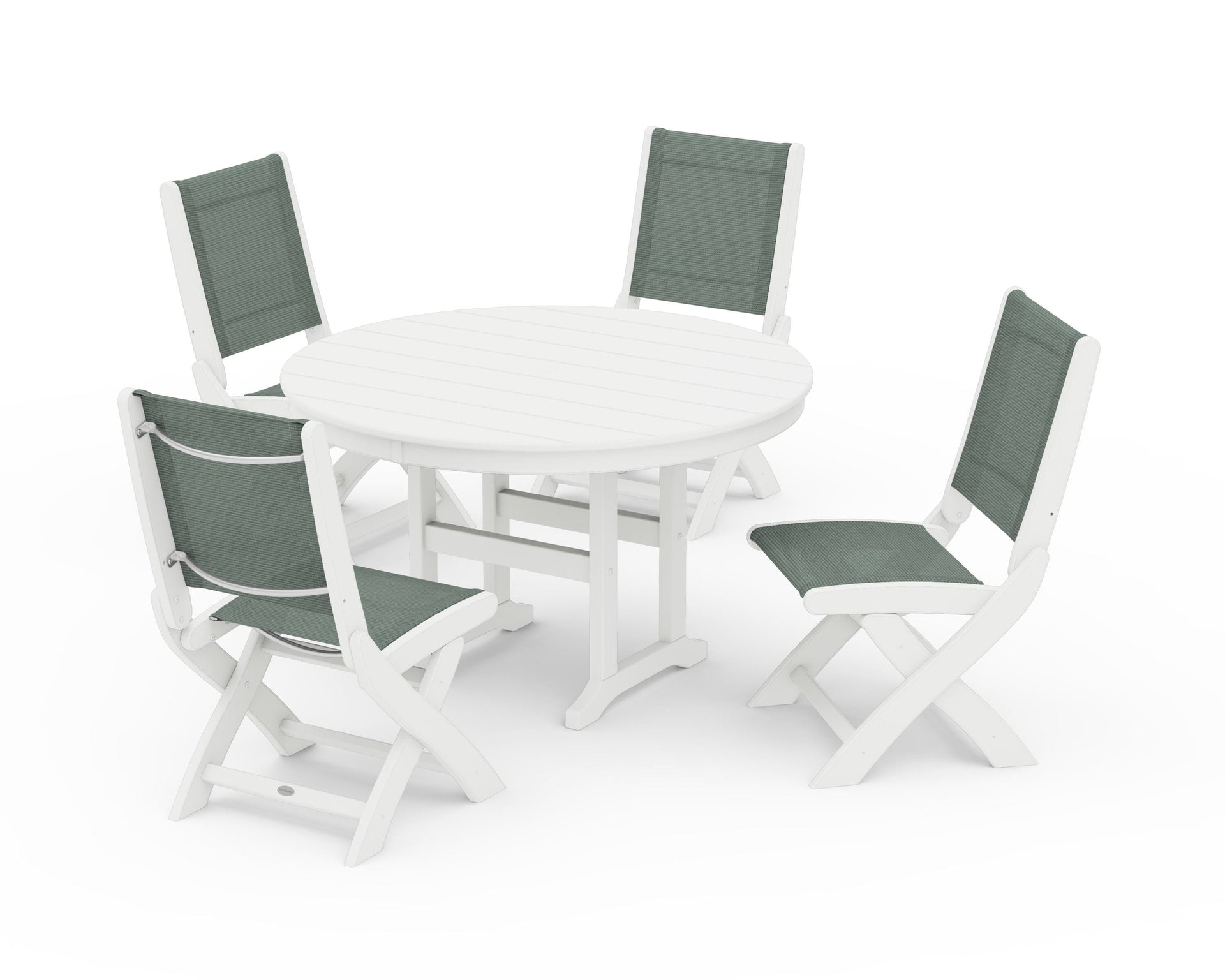 Coastal Folding Side Chair 5-Piece Round Dining Set